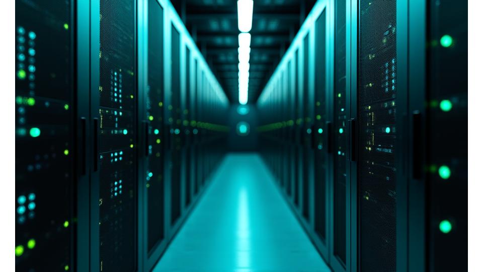 Close-up of server racks with glowing security indicators, symbolizing robust data protection and HIPAA compliance.